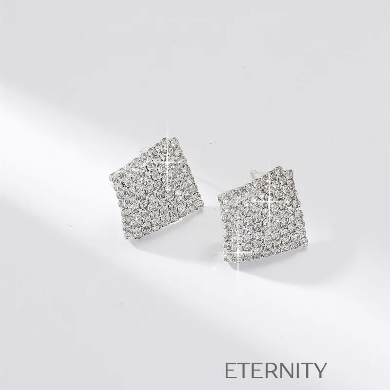 Aretes plateados cuadrados con incrustaciones brillantes Zarcillos Plateado Unica Acero Inoxidable  ETERNITY