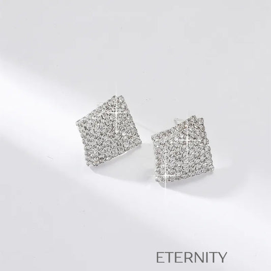 Aretes plateados cuadrados con incrustaciones brillantes Zarcillos Plateado Unica Acero Inoxidable  ETERNITY