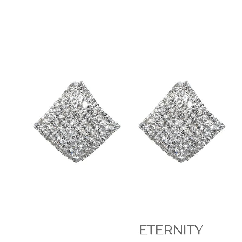 Aretes plateados cuadrados con incrustaciones brillantes Zarcillos Plateado Unica Acero Inoxidable  ETERNITY