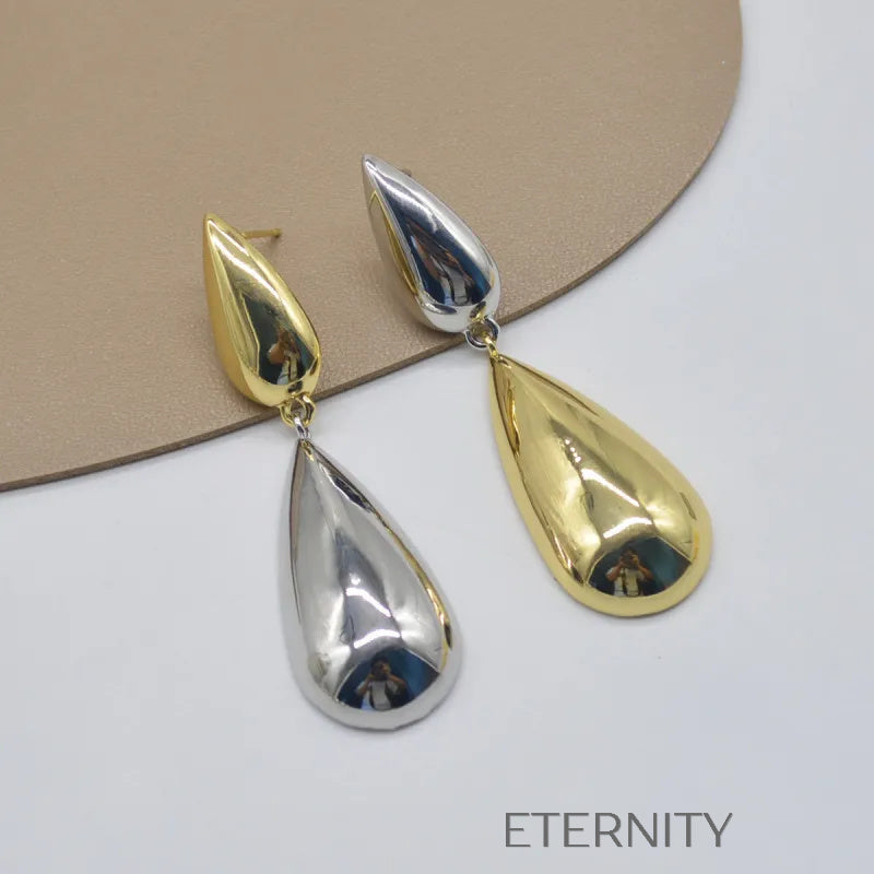 Zarcillos Liquid Bicolor Gota Dual  Zarcillos Dorado/Plateado Unica Acero Inoxidable  ETERNITY