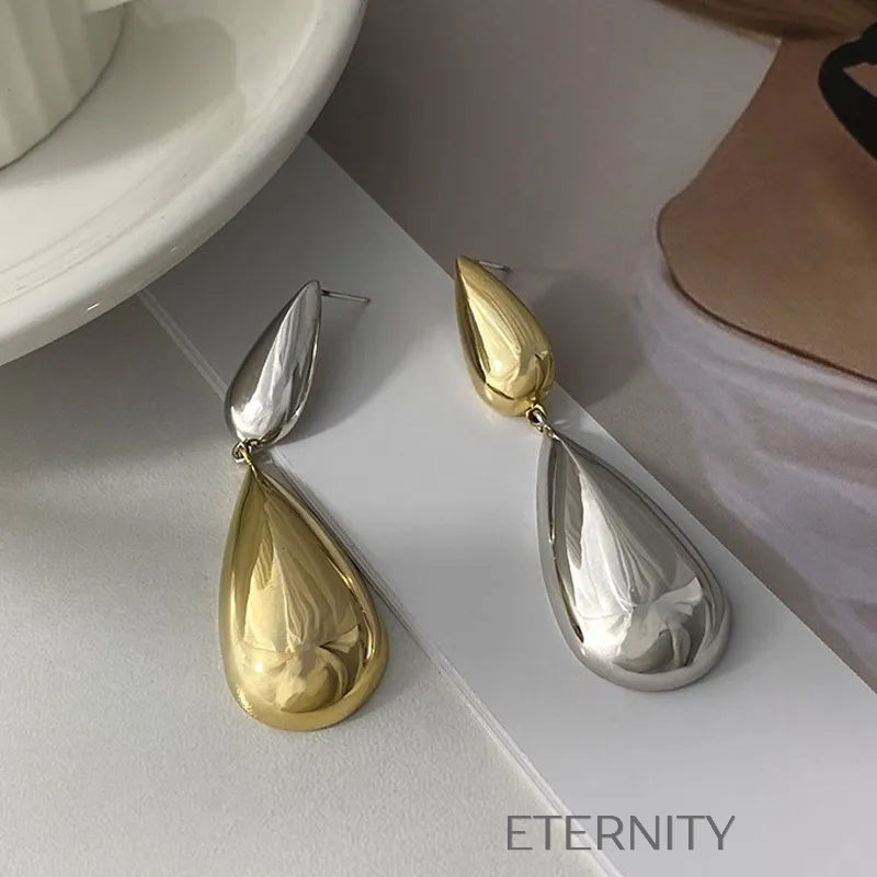 Zarcillos Liquid Bicolor Gota Dual  Zarcillos Dorado/Plateado Unica Acero Inoxidable  ETERNITY