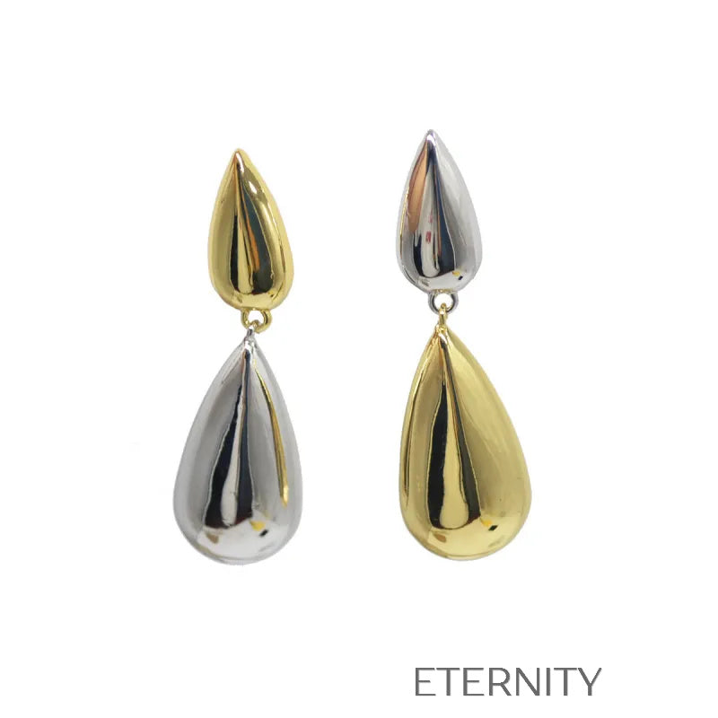 Zarcillos Liquid Bicolor Gota Dual  Zarcillos Dorado/Plateado Unica Acero Inoxidable  ETERNITY
