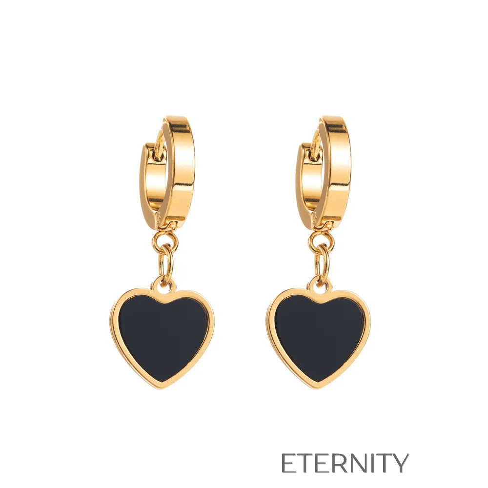 Zarcillos Midnight Charm con Dijes de Esmalte Negro  Zarcillos Dorado Unica Acero Inoxidable  ETERNITY