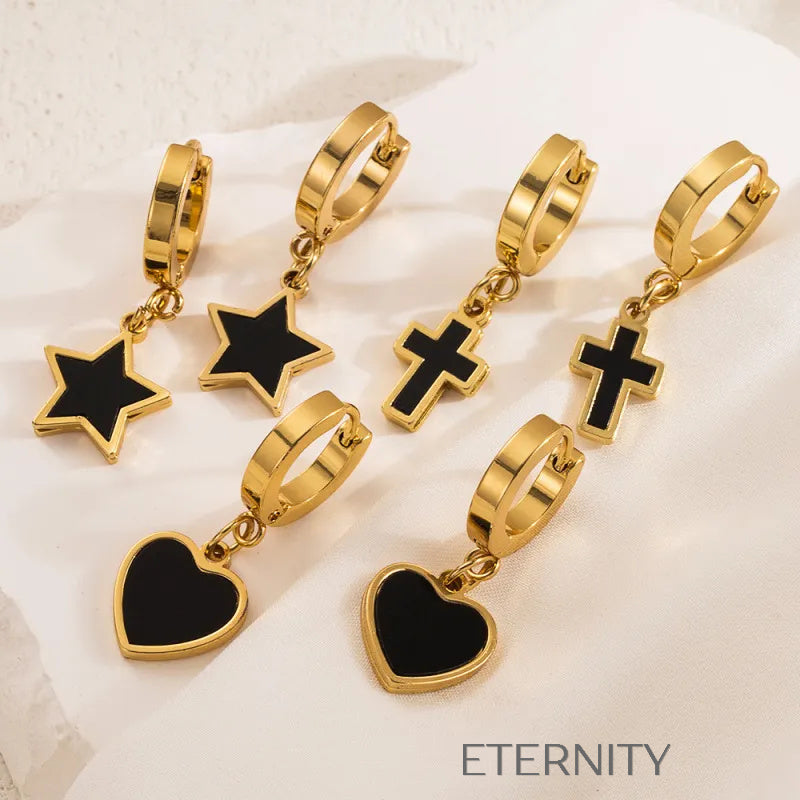 Zarcillos Midnight Charm con Dijes de Esmalte Negro  Zarcillos Dorado Unica Acero Inoxidable  ETERNITY