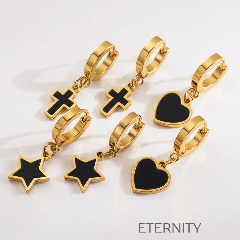 Zarcillos Midnight Charm con Dijes de Esmalte Negro  Zarcillos Dorado Unica Acero Inoxidable  ETERNITY