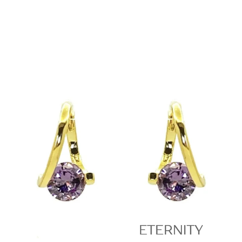 Zarcillos Solitaire Aura de Aro Estilizado con Cristal Central en Oro y Plata  Zarcillos Dorado Unica Acero Inoxidable  ETERNITY