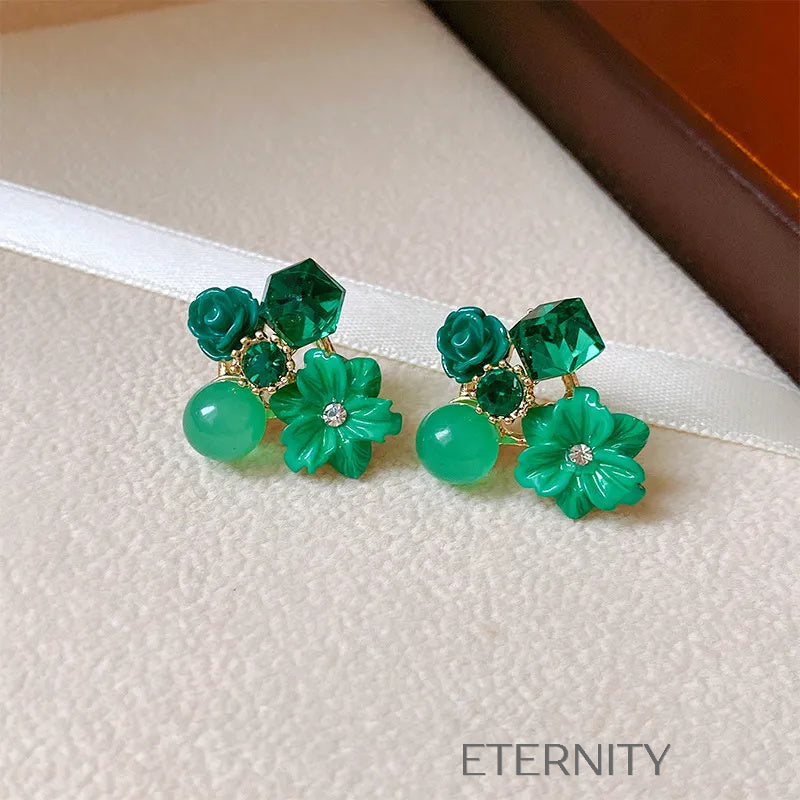 Aretes diseño moderno elegante Zarcillos Verde Unica Acero Inoxidable  ETERNITY