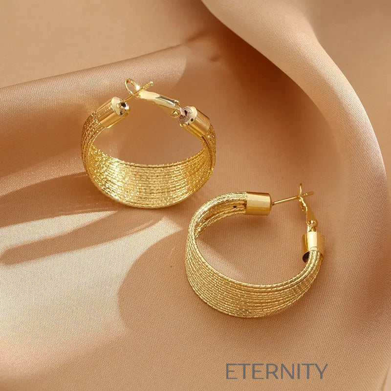 Zarcillos de Argolla con Textura de Malla Tejida  Zarcillos Dorado Unica Acero Inoxidable  ETERNITY