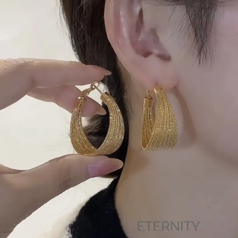 Zarcillos de Argolla con Textura de Malla Tejida  Zarcillos Dorado Unica Acero Inoxidable  ETERNITY