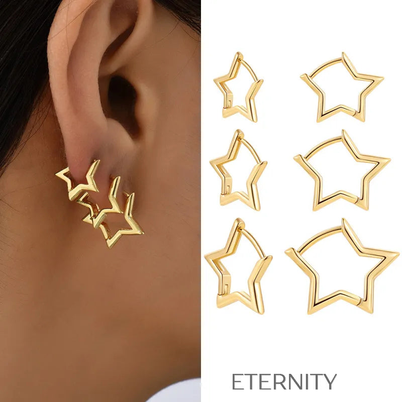 Zarcillos de Argolla con Dije de Estrella Gold  Zarcillos Dorado 12mm Acero Inoxidable  ETERNITY