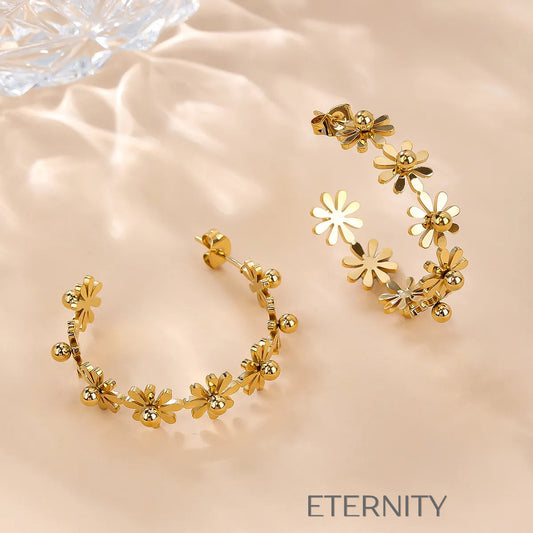 Aros Floral Bloom Estilo Corona de Flores  Zarcillos Dorado Unica Acero Inoxidable  ETERNITY