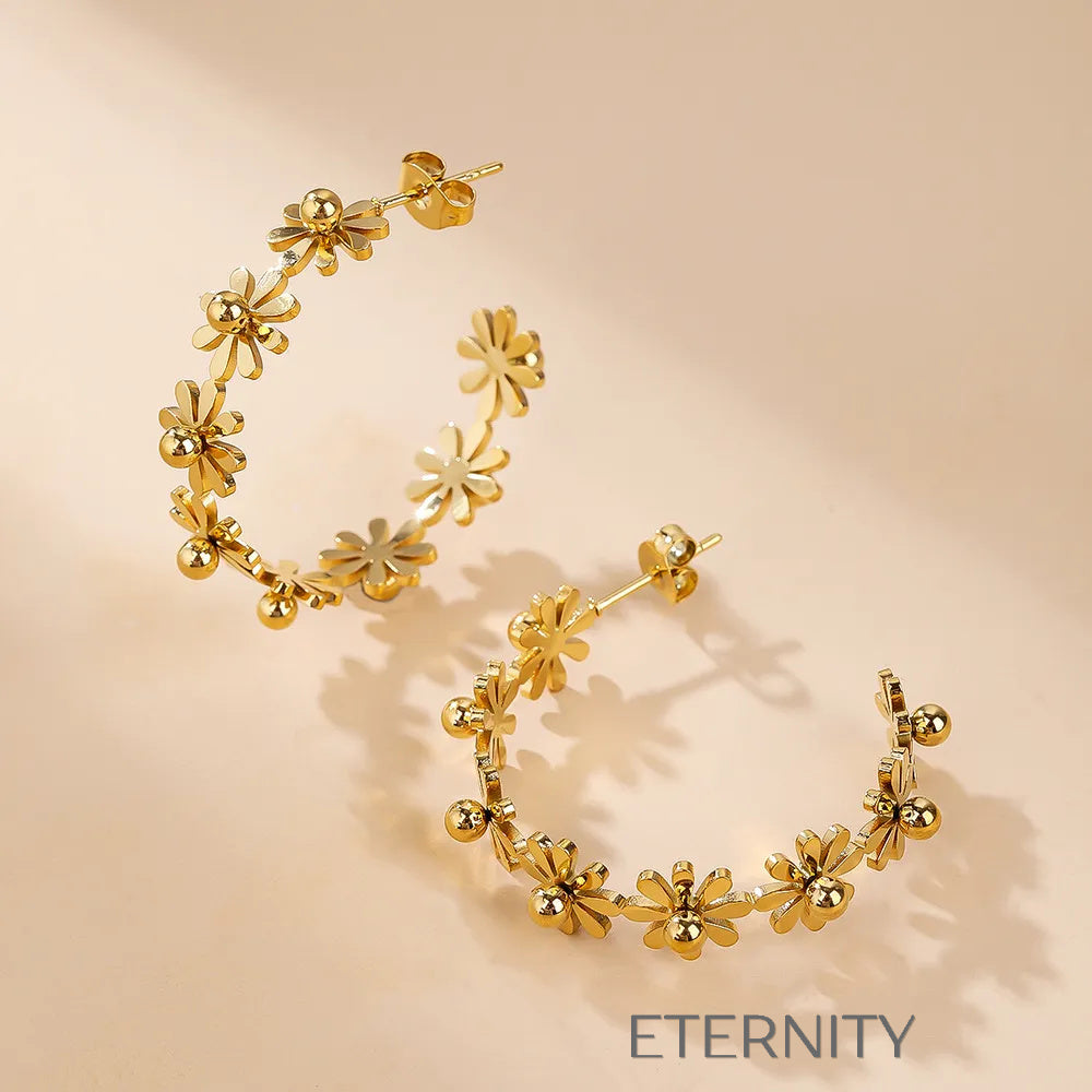 Aros Floral Bloom Estilo Corona de Flores  Zarcillos Dorado Unica Acero Inoxidable  ETERNITY