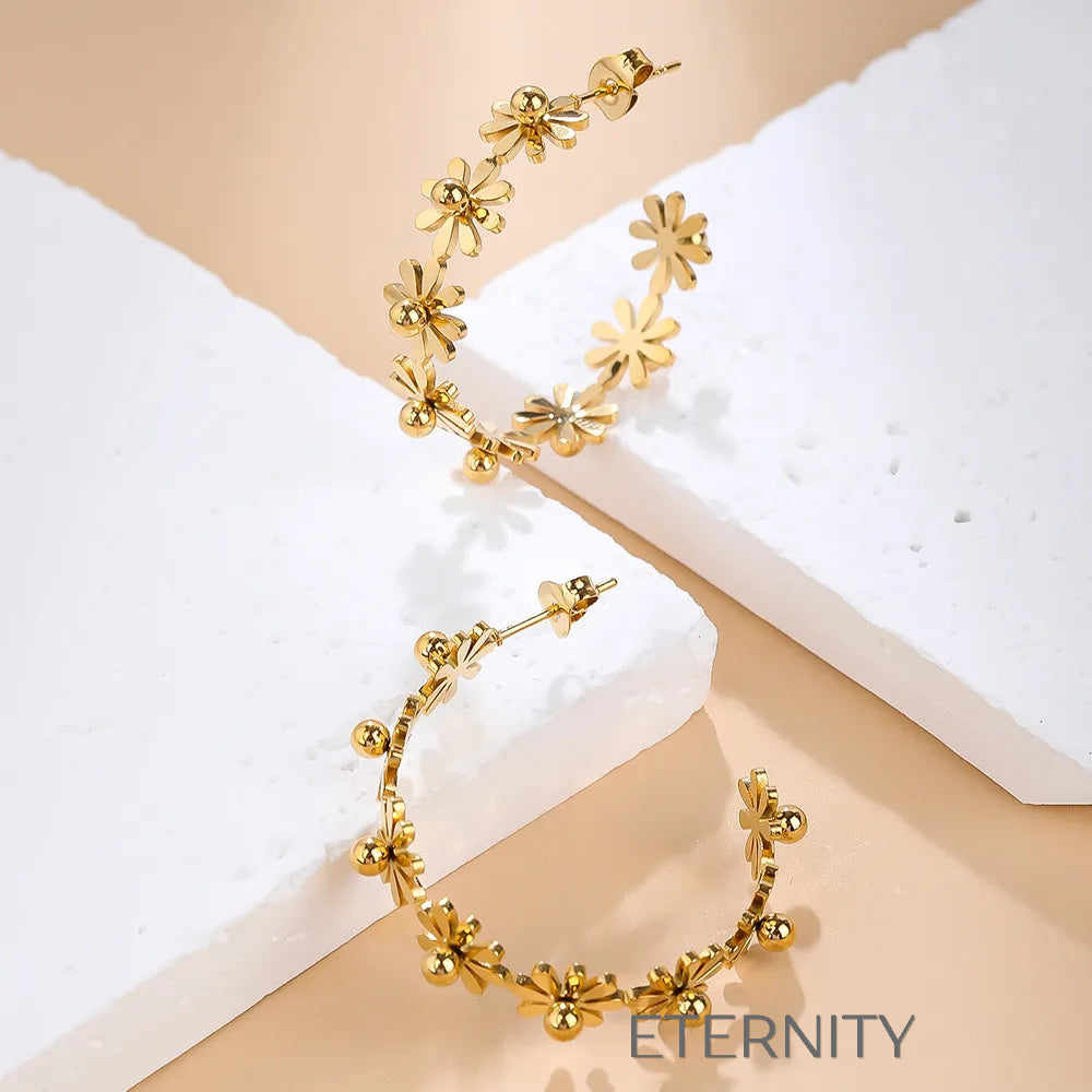 Aros Floral Bloom Estilo Corona de Flores  Zarcillos Dorado Unica Acero Inoxidable  ETERNITY