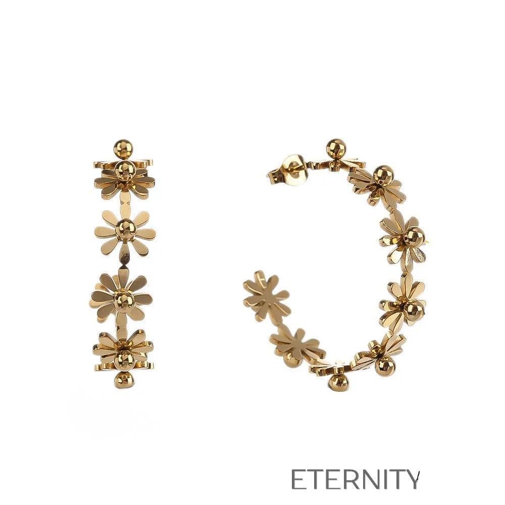 Aros Floral Bloom Estilo Corona de Flores  Zarcillos Dorado Unica Acero Inoxidable  ETERNITY