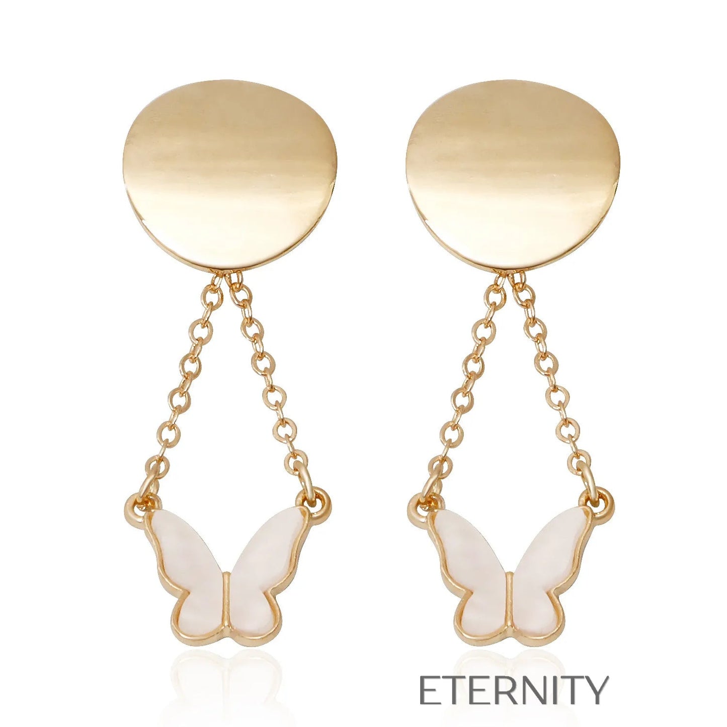 Zarcillos Eternal Butterfly con Pendiente de Cadena y Acabado en Oro  Zarcillos Dorado Unica Acero Inoxidable  ETERNITY
