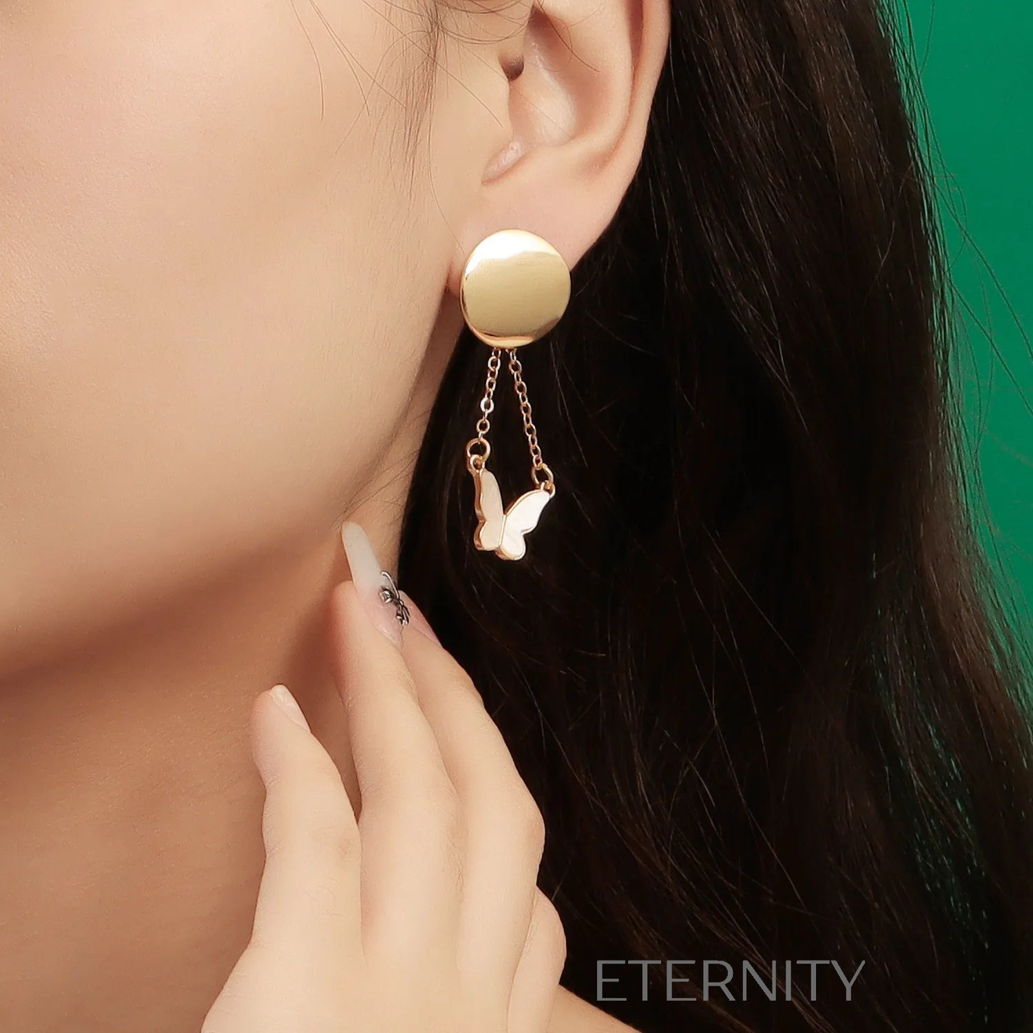 Zarcillos Eternal Butterfly con Pendiente de Cadena y Acabado en Oro  Zarcillos Dorado Unica Acero Inoxidable  ETERNITY