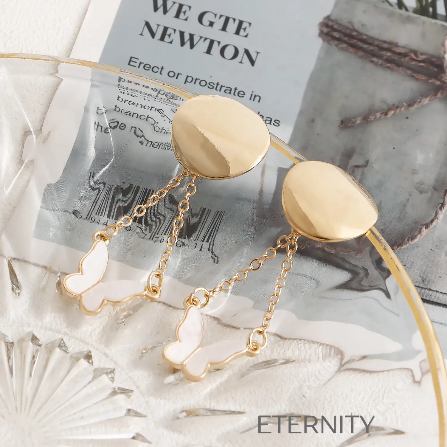 Zarcillos Eternal Butterfly con Pendiente de Cadena y Acabado en Oro  Zarcillos Dorado Unica Acero Inoxidable  ETERNITY