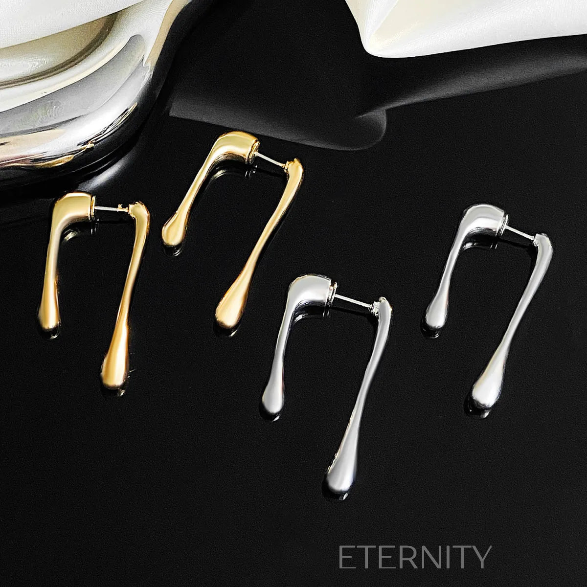 Zarcillos Largos en Forma de Gota de Oro y Plata  Zarcillos Dorado Unica Acero Inoxidable  ETERNITY