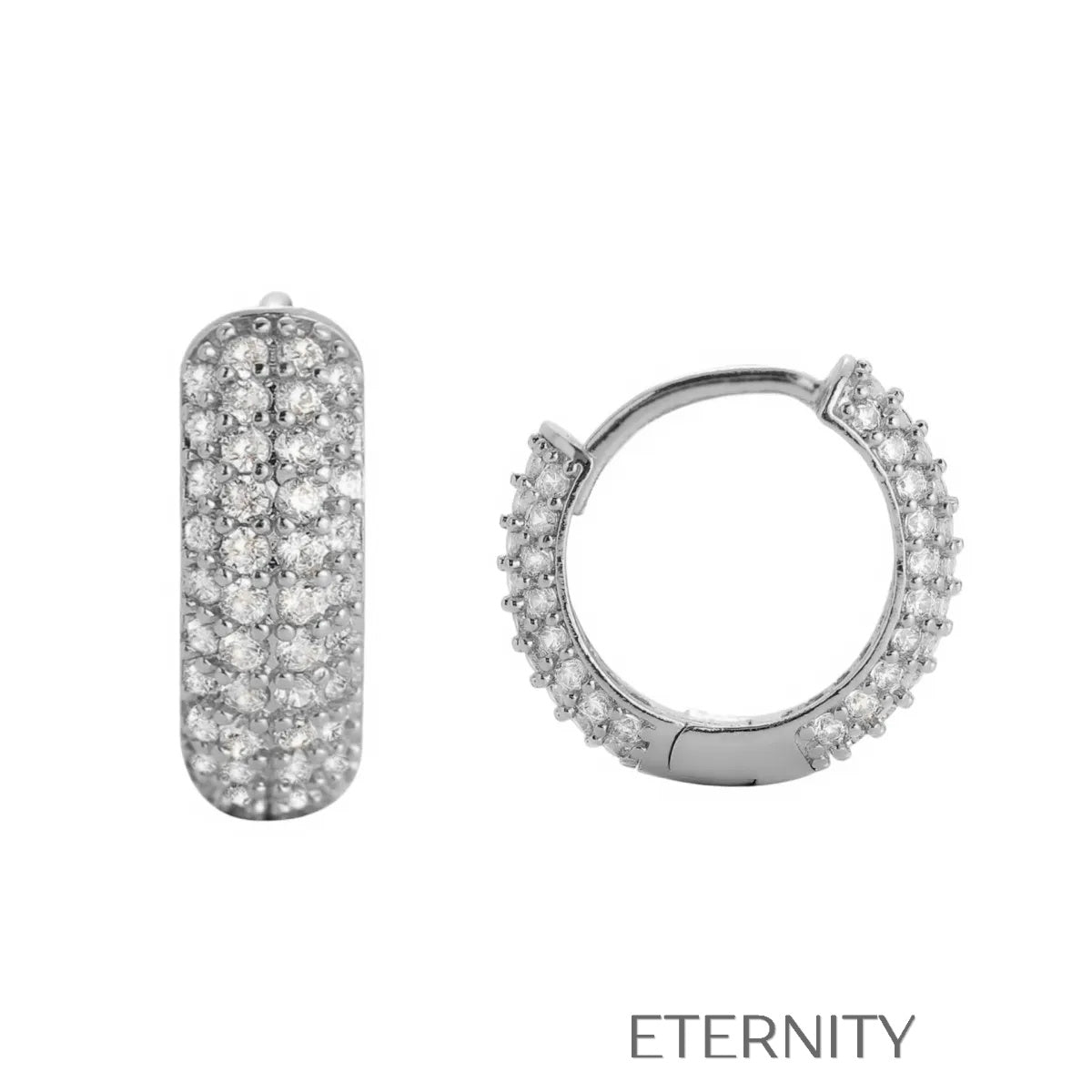 Zarcillos Luxe Pavé Huggies con Triple Hilera de Cristales en Oro y Plata  Zarcillos Dorado Unica Acero Inoxidable  ETERNITY