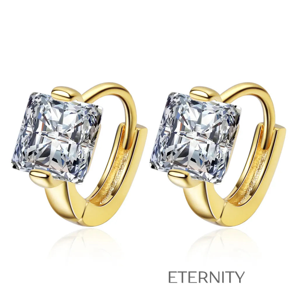 Zarcillos de Aro Radiant Square con Cristales de Corte Princesa  Zarcillos Dorado Unica Acero Inoxidable  ETERNITY