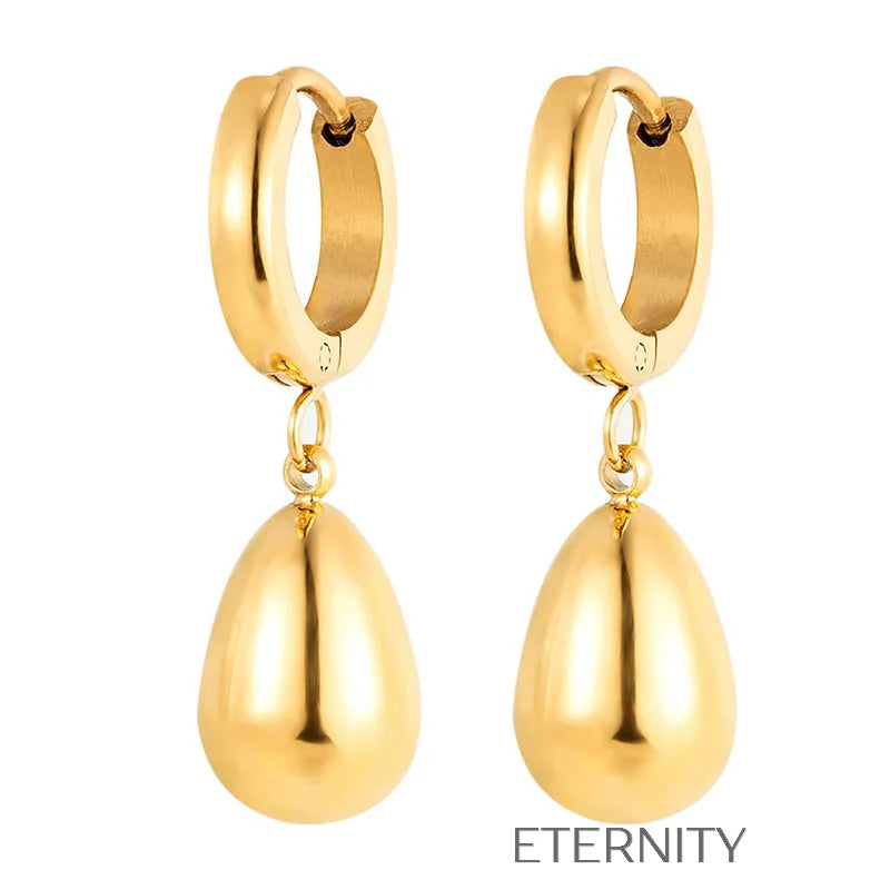 Mini Argollas Huggie con Dije de Gota en Oro y Plata  Zarcillos Dorado Unica Acero Inoxidable  ETERNITY