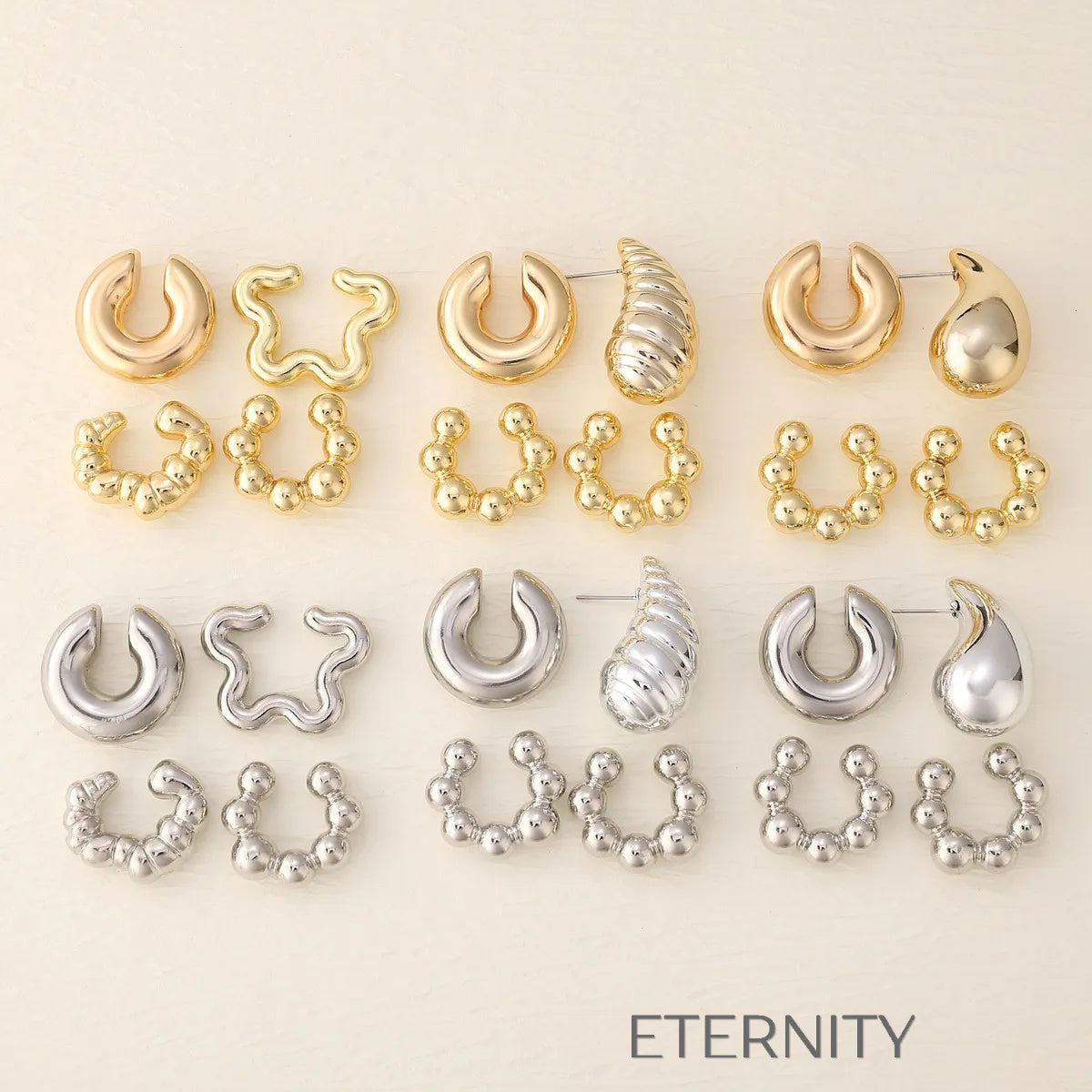 Ear Cuff Escultórico Avant Garde  Zarcillos Dorado Unica Acero Inoxidable  ETERNITY