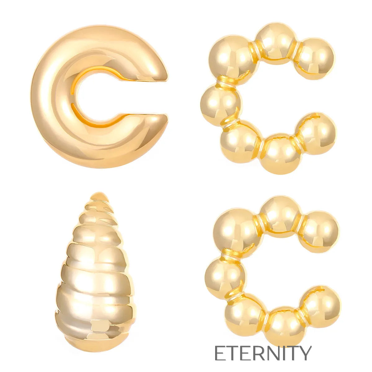 Ear Cuff Escultórico Avant Garde  Zarcillos Dorado Unica Acero Inoxidable  ETERNITY