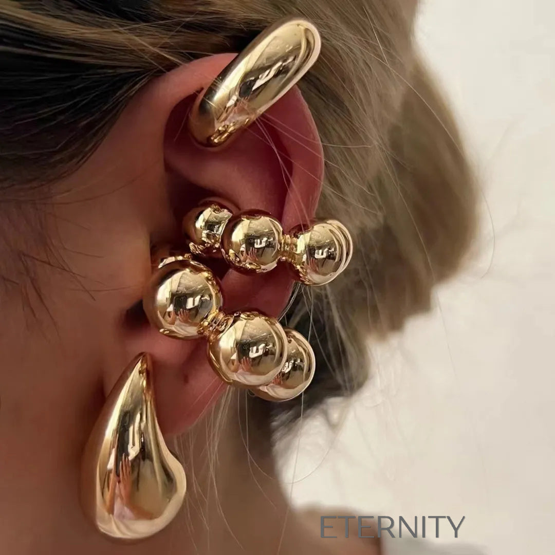 Ear Cuff Escultórico Avant Garde  Zarcillos Dorado Unica Acero Inoxidable  ETERNITY