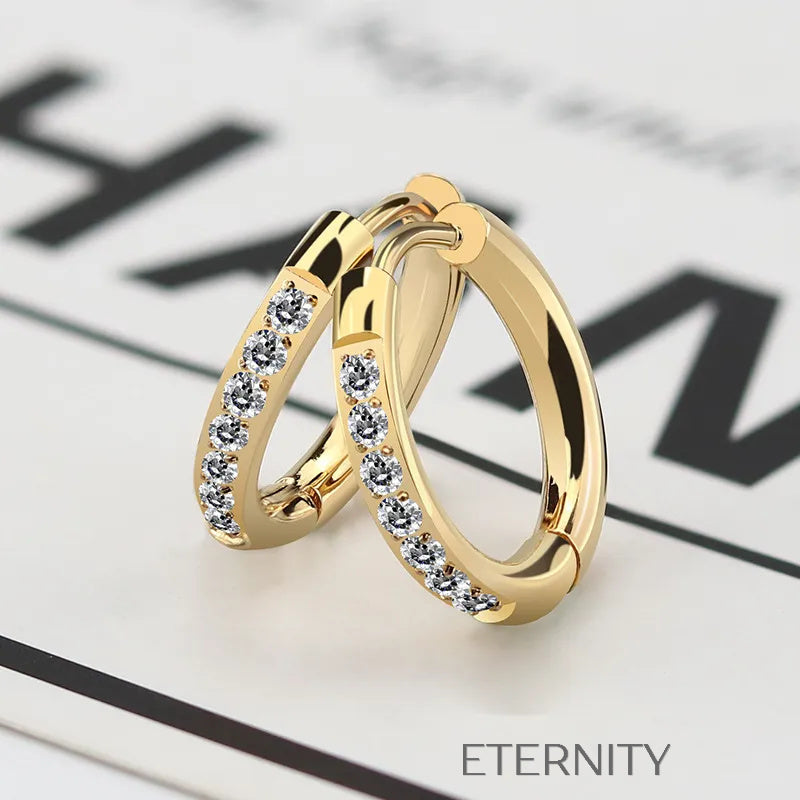 Zarcillos de Aro Starlight con Cristales Pavé en Oro y Plata  Zarcillos Dorado 10mm Acero Inoxidable  ETERNITY