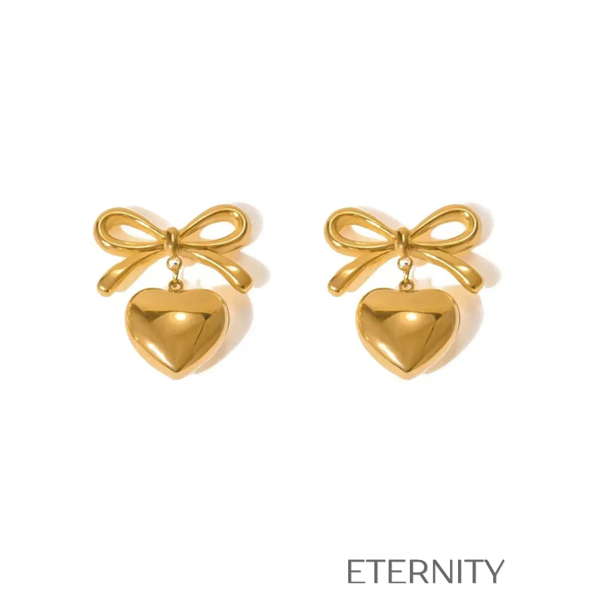Zarcillos Luxe Ribbon Heart con Diseño de Lazo y Dije de Corazón en Oro  Zarcillos Dorado Unica Acero Inoxidable  ETERNITY