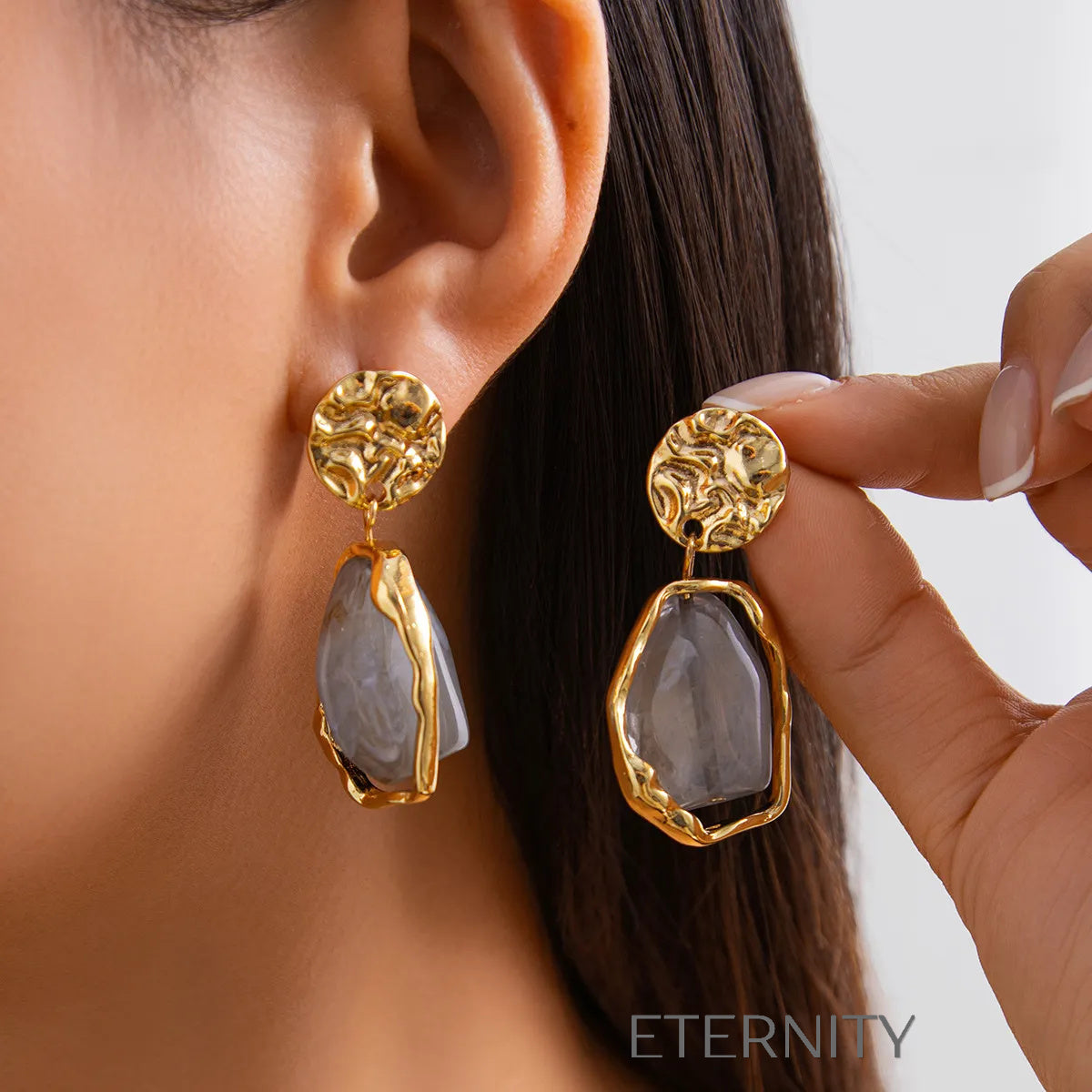 Zarcillos Colgantes de Oro con Piedra Ámbar Café y Blanco  Zarcillos 
Cafe Unica Acero Inoxidable  ETERNITY