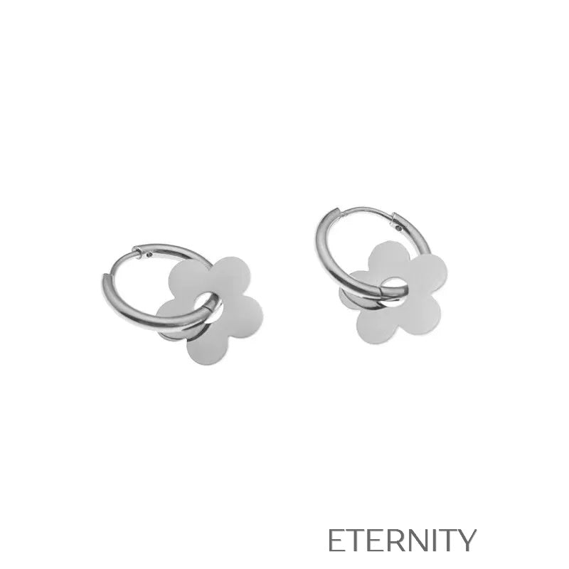 Mini Argollas con Dije de Flor en Oro y Plata  Zarcillos Dorado Unica Acero Inoxidable  ETERNITY