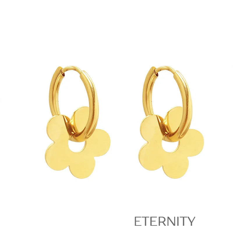 Mini Argollas con Dije de Flor en Oro y Plata  Zarcillos Dorado Unica Acero Inoxidable  ETERNITY