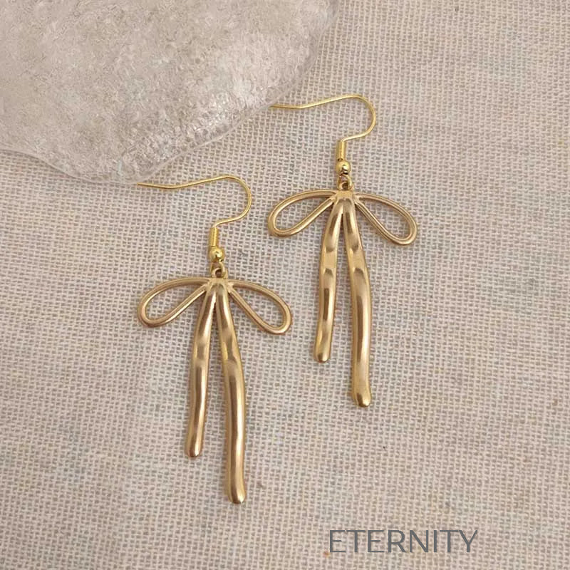Zarcillos de Lazo Eternal Bow en Oro con Textura Fluida  Zarcillos Dorado Unica Acero Inoxidable  ETERNITY