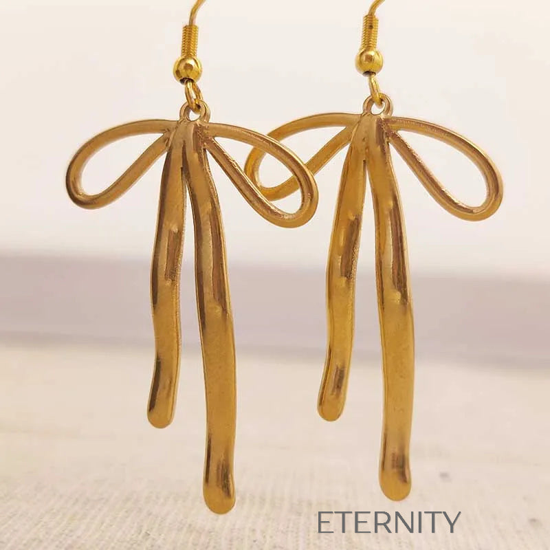 Zarcillos de Lazo Eternal Bow en Oro con Textura Fluida  Zarcillos Dorado Unica Acero Inoxidable  ETERNITY