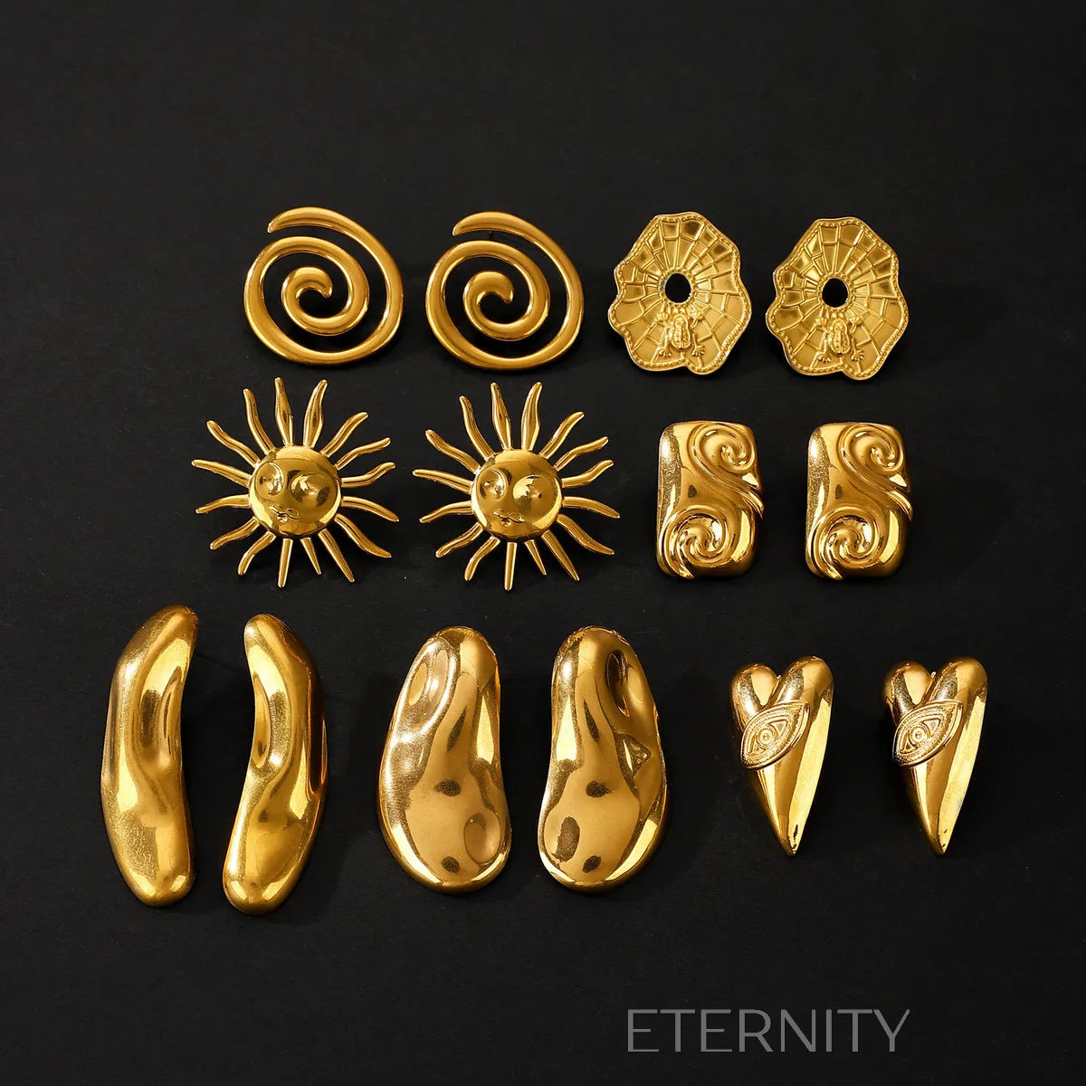 Colección de Zarcillos Cosmic Surrealism Dorados  Zarcillos Dorado Unica Acero Inoxidable  ETERNITY