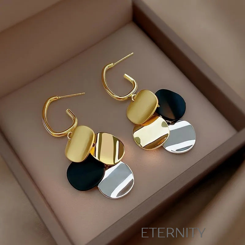 Zarcillos Colgantes Modern Muse con Discos Multitono Gold Silver y Black  Zarcillos Dorado Unica Acero Inoxidable  ETERNITY