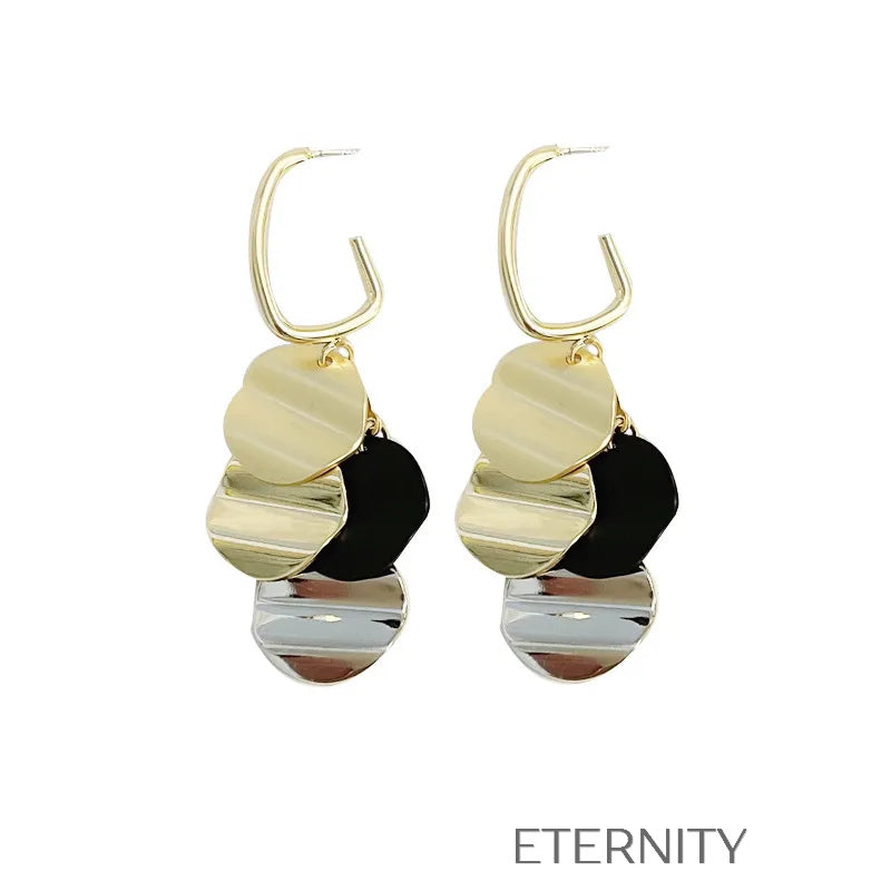 Zarcillos Colgantes Modern Muse con Discos Multitono Gold Silver y Black  Zarcillos Dorado Unica Acero Inoxidable  ETERNITY