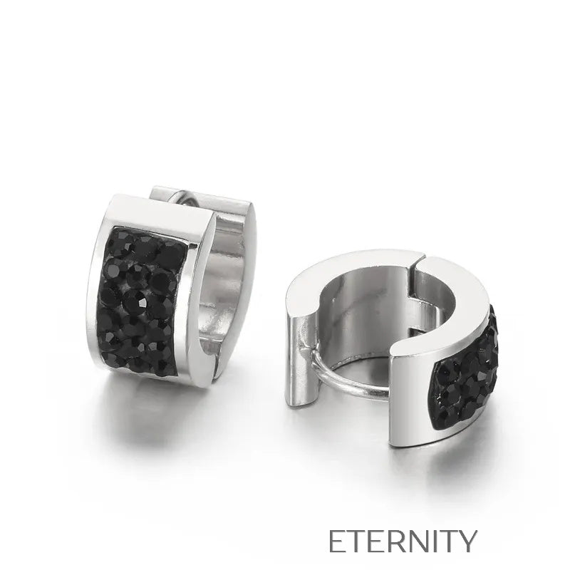 Zarcillos Huggies de Acero con Pavé de Cristales de Colores  Zarcillos Negro/Negro Unica Acero Inoxidable  ETERNITY