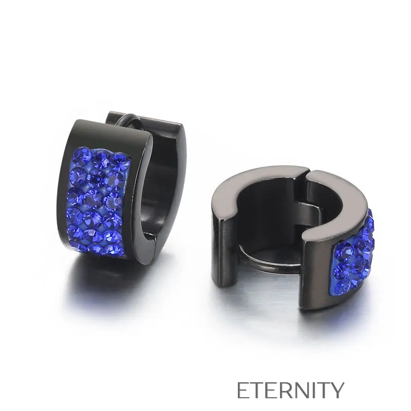 Zarcillos Huggies de Acero con Pavé de Cristales de Colores  Zarcillos Negro/Negro Unica Acero Inoxidable  ETERNITY