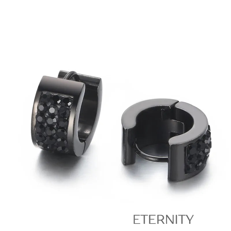 Zarcillos Huggies de Acero con Pavé de Cristales de Colores  Zarcillos Negro/Negro Unica Acero Inoxidable  ETERNITY