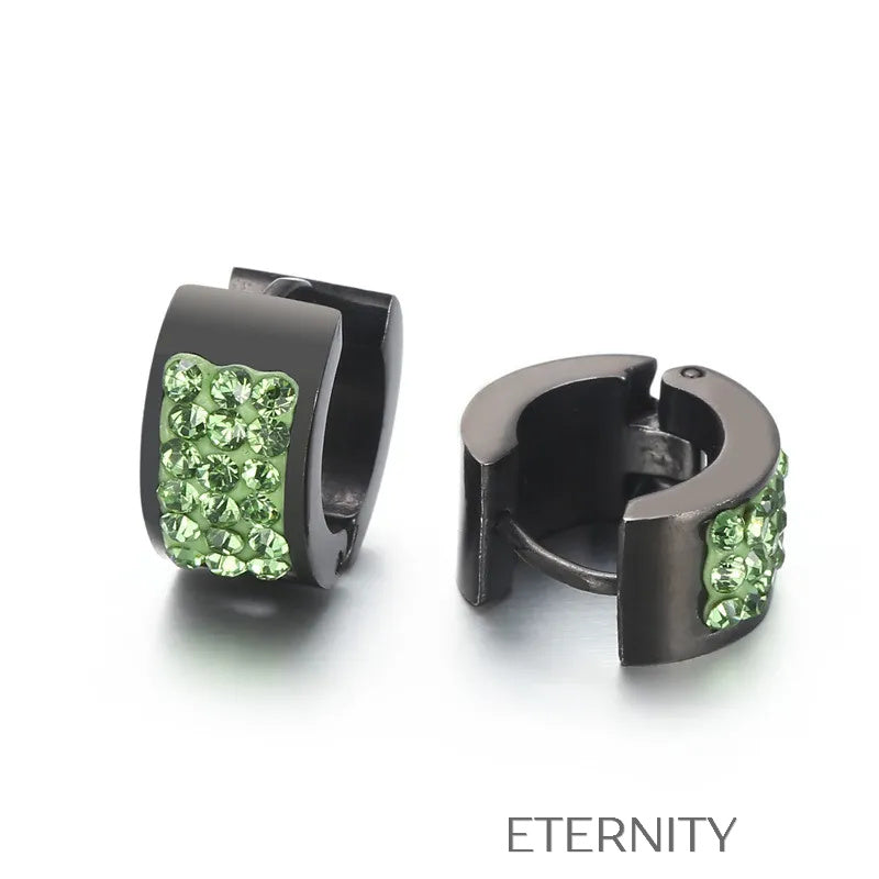 Zarcillos Huggies de Acero con Pavé de Cristales de Colores  Zarcillos Negro/Negro Unica Acero Inoxidable  ETERNITY