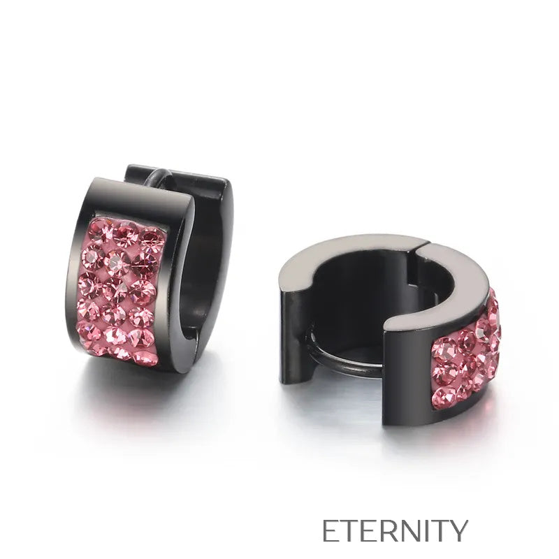 Zarcillos Huggies de Acero con Pavé de Cristales de Colores  Zarcillos Negro/Negro Unica Acero Inoxidable  ETERNITY