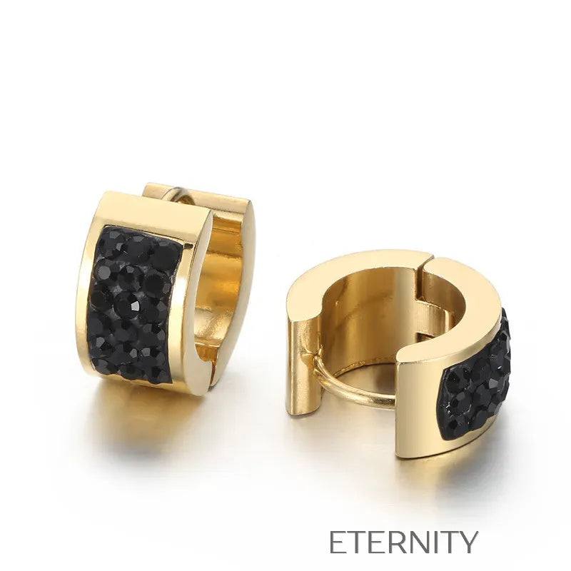 Zarcillos Huggies de Acero con Pavé de Cristales de Colores  Zarcillos Negro/Negro Unica Acero Inoxidable  ETERNITY