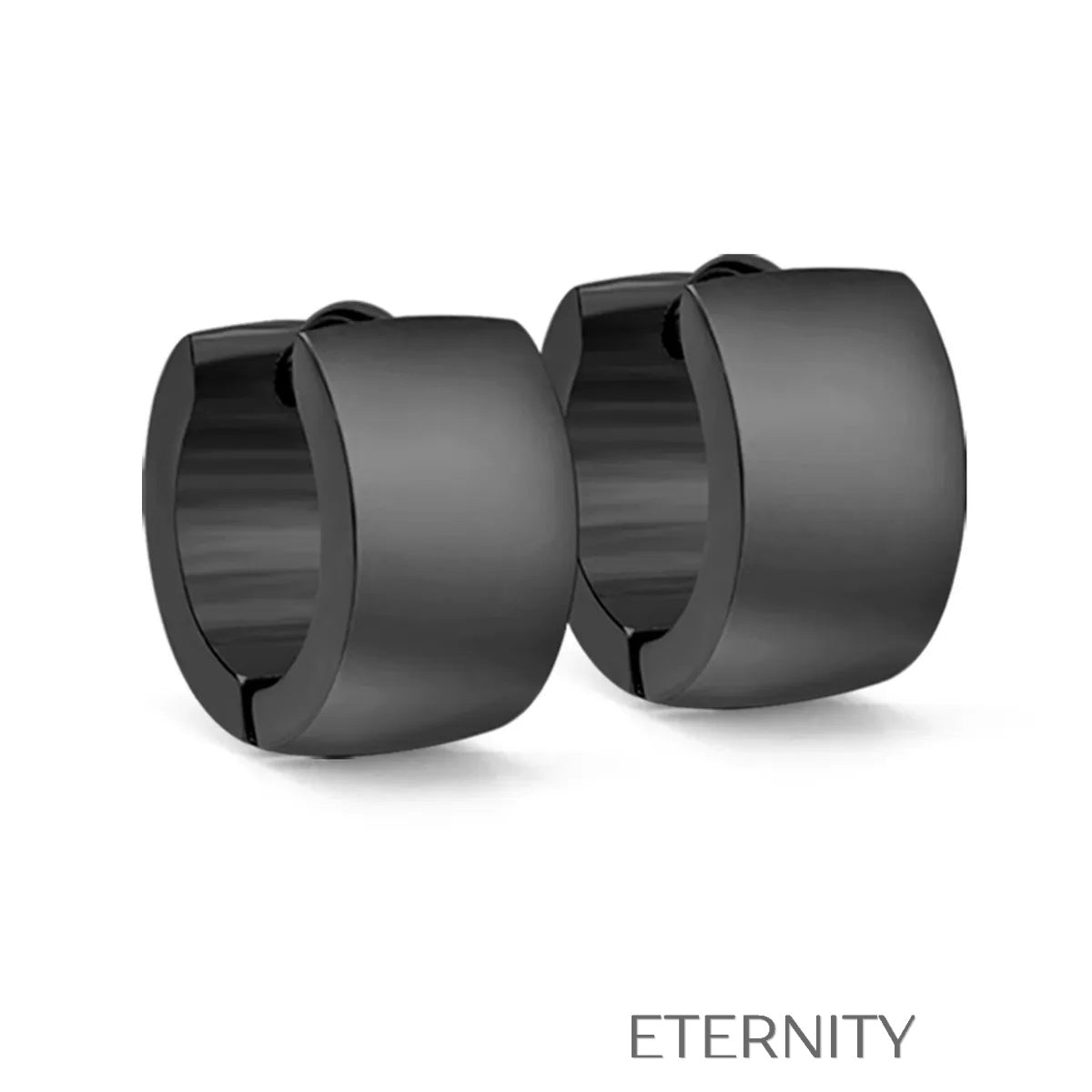 Zarcillos Essential Huggie de Banda Ancha en Acero  Zarcillos Negro Unica Acero Inoxidable  ETERNITY