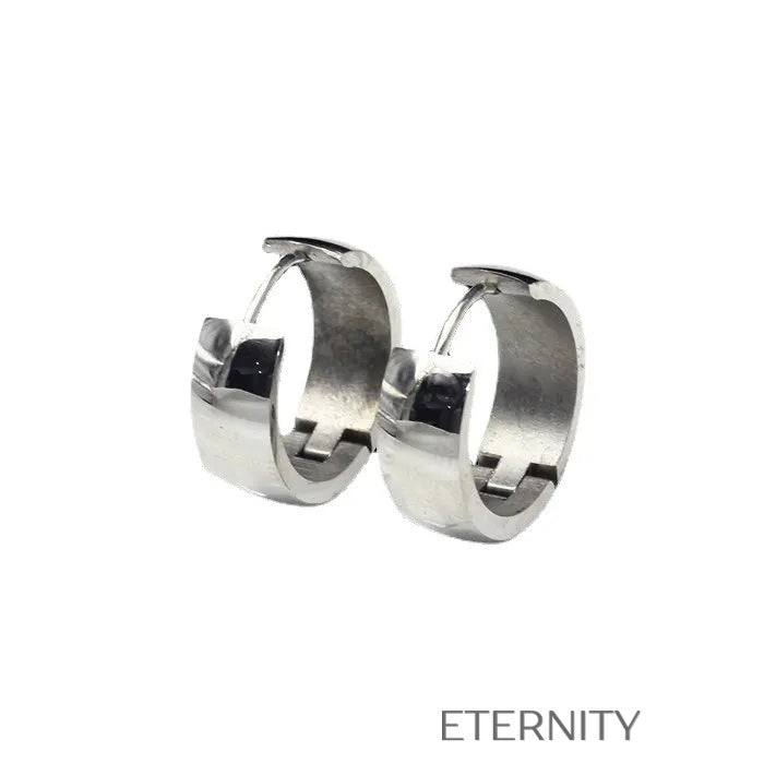 Zarcillos Essential Huggie de Banda Ancha en Acero  Zarcillos Negro Unica Acero Inoxidable  ETERNITY