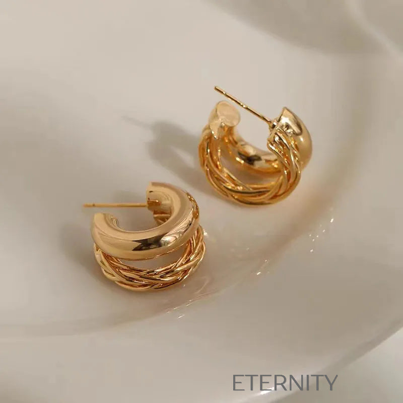Zarcillos de Argollas Gruesas con Diseño Trenzado  Zarcillos Dorado Unica Acero Inoxidable  ETERNITY