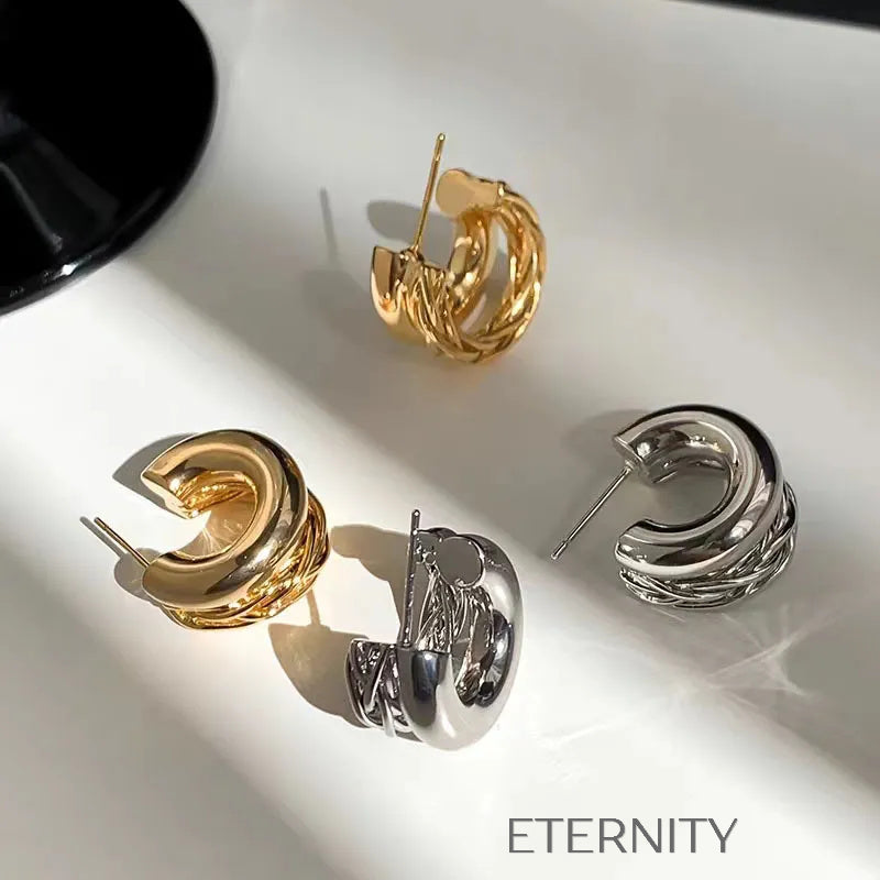 Zarcillos de Argollas Gruesas con Diseño Trenzado  Zarcillos Dorado Unica Acero Inoxidable  ETERNITY