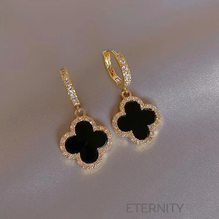 Zarcillos Emerald Clover  Zarcillos Negro Unica Acero Inoxidable  ETERNITY