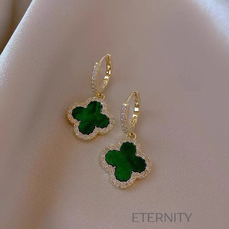 Zarcillos Emerald Clover  Zarcillos Negro Unica Acero Inoxidable  ETERNITY